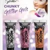 Moon Creations Chunky Glitter Gels Zilver Roze Oranjerood -Schminke Speciaalzaak chunky glitter gels zilver roze oranjerood