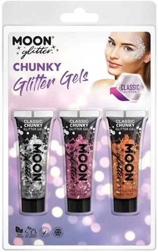Moon Creations Chunky Glitter Gels Zilver Roze Oranjerood 3 Moon Creations Chunky Glitter Gels Zilver Roze Oranjerood
